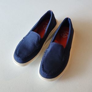 NIB SPERRY Captain Moccasin SEA Navy Canvas Slip Ons, Size 9.5